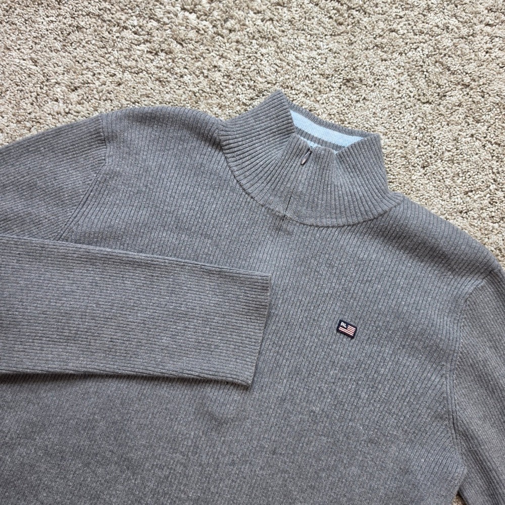 Ralph Lauren Polo Jeans Co Sweater Womens XL Grey Quarter Zip Ribbed Mock Neck